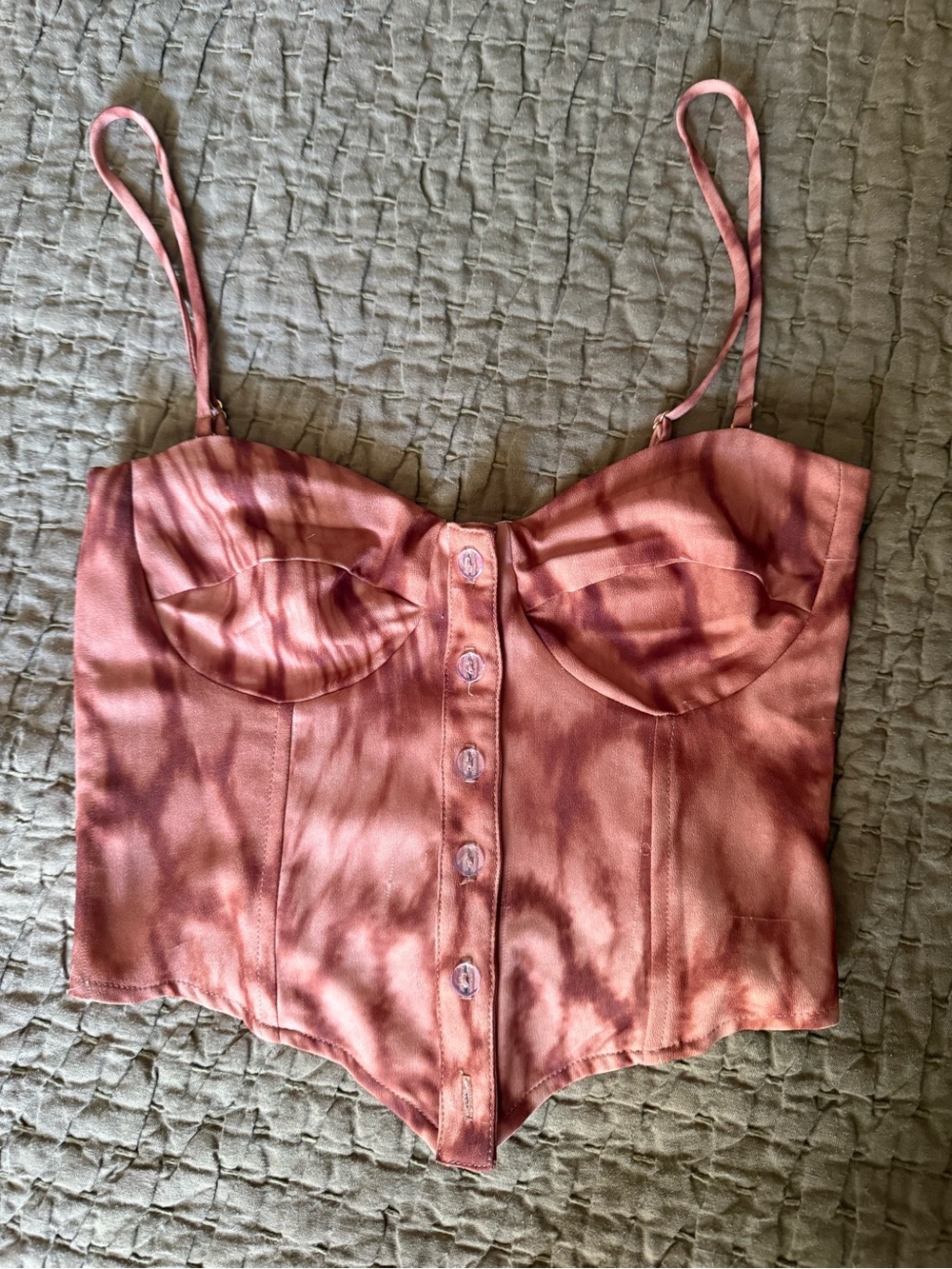 RESA Rust/burnt orange Tie-Dye Bustier Crop Top with Buttons